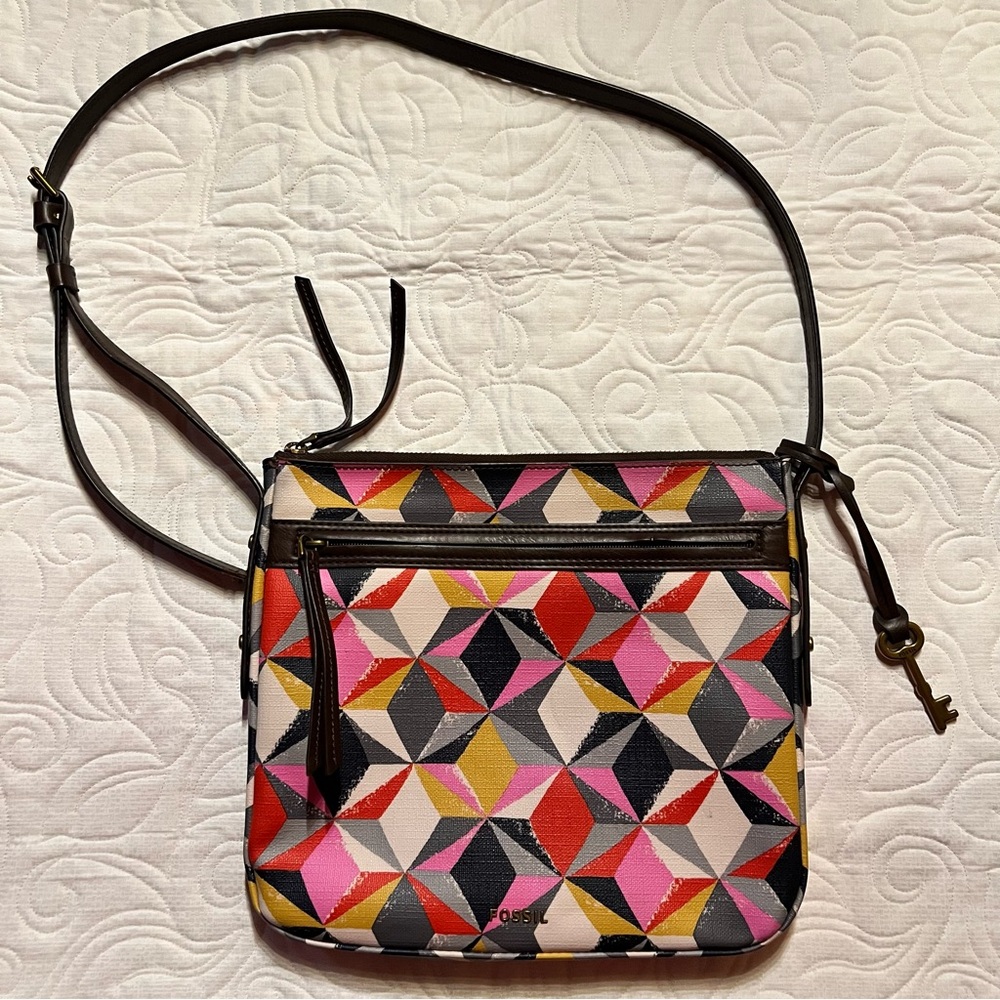 Fossil Jenna Colorful Geometric Patterned Crossbody Bag